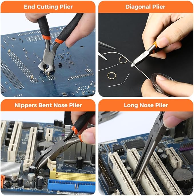 LIFEGOO 5 Pieces Mini Pliers Set – Durable Precision Tool Kit for Crafts, Jewelry & DIY, Includes Long Needle Nose, Bent Nose, Diagonal, End Cutting, Nipper (Black)