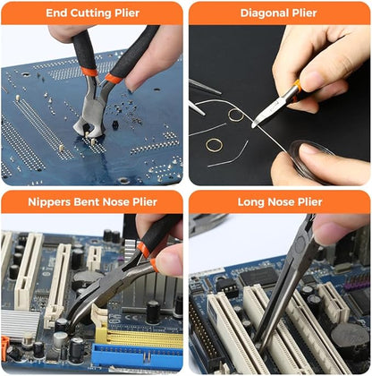 LIFEGOO 5 Pieces Mini Pliers Set – Durable Precision Tool Kit for Crafts, Jewelry & DIY, Includes Long Needle Nose, Bent Nose, Diagonal, End Cutting, Nipper (Black)