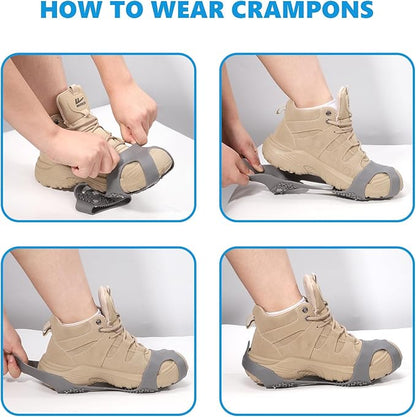 Crampons Anti-Slip Ice Cleats for Boots Shoes Shoe Spikes Snow Grips Cleats for Ice and Snow Anti-Slip Rubber Traction Cleats for Hiking Fishing Walking