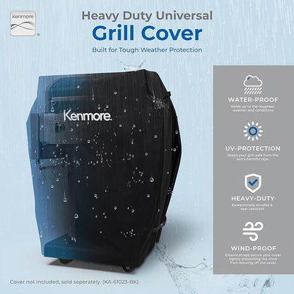 Kenmore 3-Burner Propane BBQ Grill, 30,000 BTUs Gas Grill with Cast Iron Cooking Grates, Folding Side Tables & Wheels, Outdoor Grill with Tool Hooks, Teal