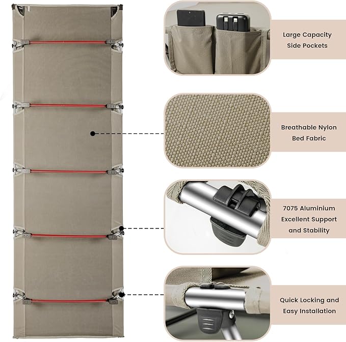 Camping Cot, Ultralight Folding Backpacking Cot, Outdoor Bed Tent Cot, Portable Camping Bed for Adults Lightweight cot Hiking Travel Home (Beiges,Red)