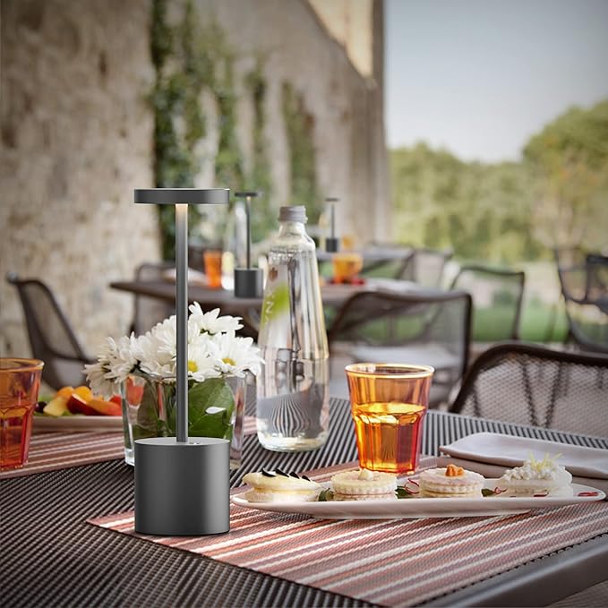 2Pack Cordless Table Lamp, Rechargeable LED Battery 5000mAh Metal USB Portable Powered Desk Lamp, 3 Levels Brightness Light for Restaurants Outdoor (2pack 10.25in Grey)