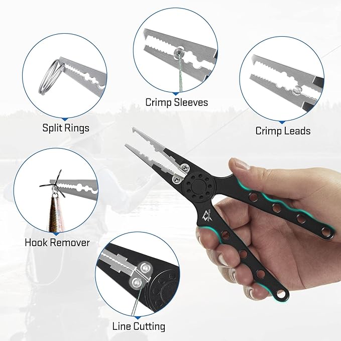 Piscifun Fishing Pliers, Saltwater Fishing Pliers with Split Ring, Fish Hook Remover, Corrosion Resistance Fly Fishing Pliers with Braid Cutters, Sheath and Lanyard, Fishing Gear Gifts for Men
