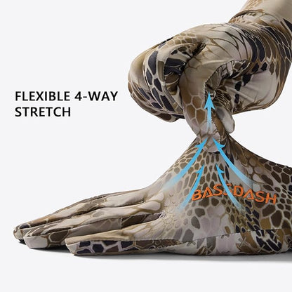 BASSDASH Men’s Camo Hunting Gloves UPF 50+ Lightweight Touchscreen Gloves for Warm Weather Fishing Hiking Outdoor Activities