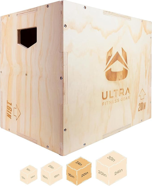 Ultra Fitness Gear Wooden Plyo Box, 31 Plyometric Jump Training Squat, Step Up, Jumps & More Workout Size S, M, L, XL