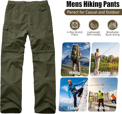 Mens Hiking Convertible Pants Quick Dry Waterproof Zip Off Lightweight Cargo Safari Fishing Work Pants Trousers with Belt