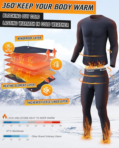 CL convallaria Long Johns Thermal Underwear for Men Soft Fleece Lined Base Layer Cold Weather Top Bottom Gift Set