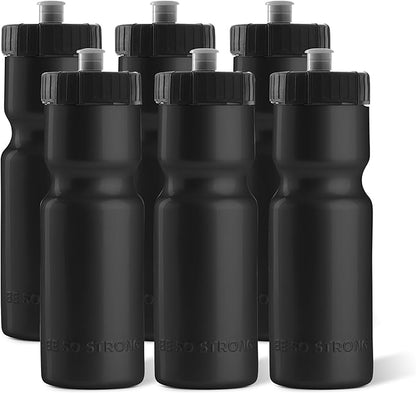 50 Strong Sports Water Bottles – Reusable 22 oz BPA-Free Plastic Bottles with Pull Top Cap – Made in USA – Top Rack Dishwasher Safe – Fits Most Bike Cages Brand