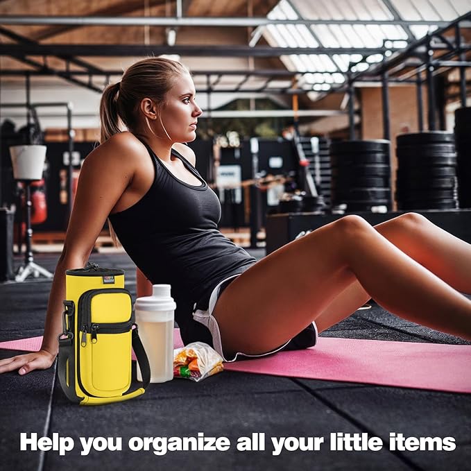 Nuovoware Water Bottle Carrier Bag,25oz/40oz/64oz Bottle Pouch Holder,Adjustable Shoulder Hand Strap 2 Pocket Sling Neoprene Sleeve Sports Accessories for Hiking Travelling Camping