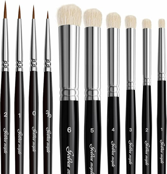Drybrush Miniature Paint Brushes -10pcs Micro Detail Paint Brush Set, Small Fine Detail Brushes for Acrylics, Watercolors & Paint by Number, Figurine