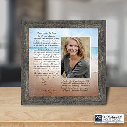 Footprints in the Sand Inspirational Wall Art, Beach Decor, Christian Gifts for Women and Men, Christian Wall Decor, Get Well Soon, Encouraging Scripture Wall Art, Framed Sympathy Gift 6380BW