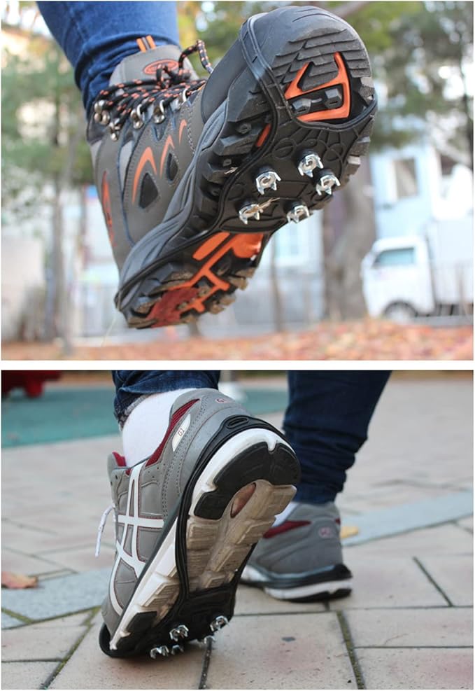 Walk Traction Cleats,Ice Cleats Anti Slip Crampons Rubber Spikes Ice Snow Grippers for Boots and Shoes for Winter Walking on Snow and Ice Climbing Hiking Mountaineering 2PCS for Man and Woman