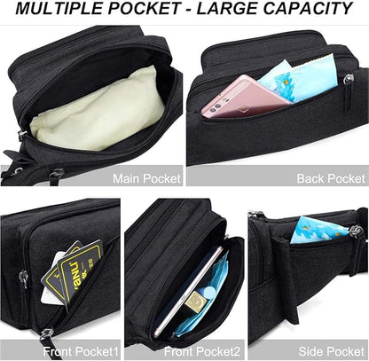 Fanny Pack Waterproof Waist Bag Pack Men Women Hip Bum Bag With Water Bottle Holder Adjustable Strap Suitable For Outdoors Workout Traveling Hiking Cycling Dog Walking Pouch Bag(black)