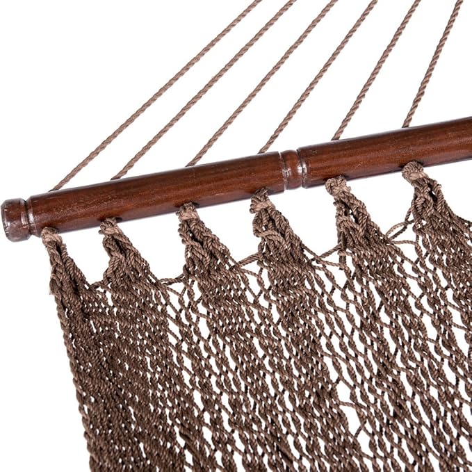 Lazy Daze Hammocks 10.5 FT Double 2 Person Caribbean Rope Hammock, Hand Woven Polyester Hammock with Spreader Bars for Outdoor Backyard Patio Poolside, 450 LBS Capacity, Brown