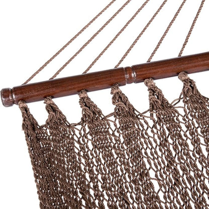 Lazy Daze Hammocks 10.5 FT Double 2 Person Caribbean Rope Hammock, Hand Woven Polyester Hammock with Spreader Bars for Outdoor Backyard Patio Poolside, 450 LBS Capacity, Brown