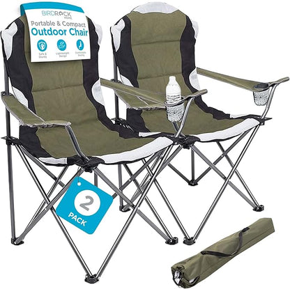 Internet's Best Padded Camping Folding Chair - Comfortable Outdoor Sports Chairs w/Cup Holder, Portable Carry Bag - for Beach, Park, Soccer, Baseball, Softball, Picnic, Adults - Green 2 - Pack