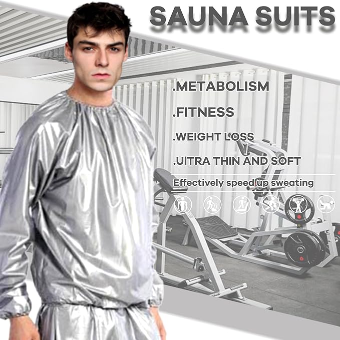 Sauna Suit, Lightweight Sauna Sweat Suit, Anti Rip Sweats Suit for Men Women, Gym Fitness Workout Suits Top Pants