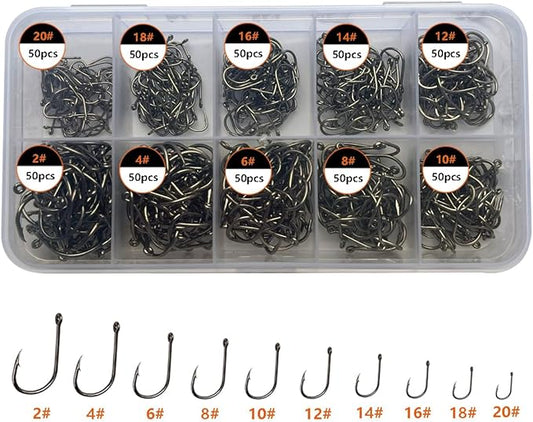 AMHDV 300Pcs/ 500Pcs/ 1000Pcs Small Fishing Hooks, 10 Different Sizes Tiny Fish Hook Set for Freshwater