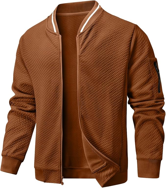 Mens Casual Jacket Loose Fit Lightweight Jacket Varsity Bomber Jacket with Zipper