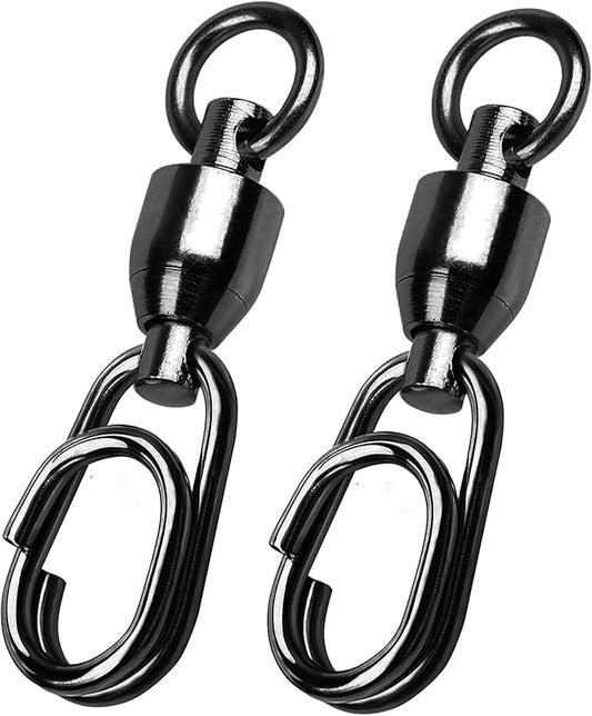 QISHUO High Strength Fishing Swivel Steel Ball Bearing Fishing Swivels Stainless Connector Rolling Snap Swivels Fishing Black Nickel 30lbs-160lbs