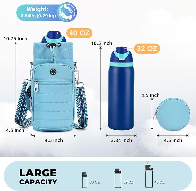 Water Bottle Carrier Bag with Strap, Sling Bag for Walking, Hiking, Cycling, Black, 40 Ounces