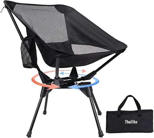 Upgraded 360° Swivel Camping Chair for Adults, Portable Folding Chair with Cup Holder, Lightweight Compact Backpack Outdoor Chair for Travel, Fishing, Hiking, and Beach