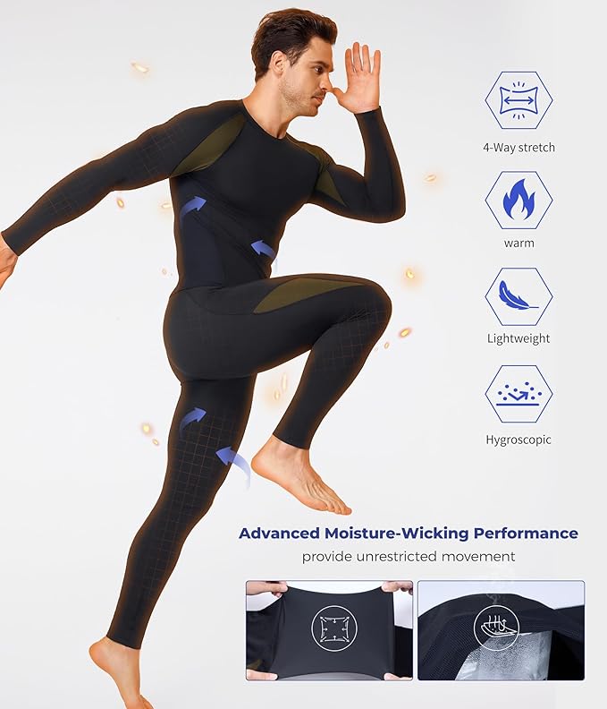 TAILONG Thermal Underwear for Men Long Johns with Fleece Lined Base Layer Hunting Gear Bottom Top for Cold Weather