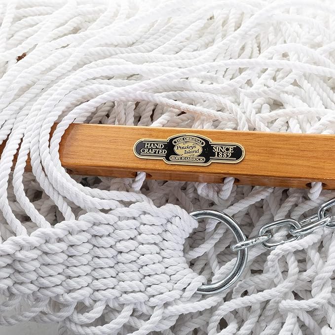 Original Pawleys Island Large White DuraCord Rope Hammock – 13 ft. x 55 in., 2-Person, 450 lb Capacity, Oak Spreader Bar, Zinc-Plated Hardware, Handcrafted in The USA