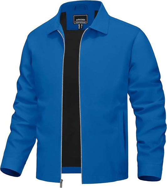 TACVASEN Mens Lightweight Windbreaker Full Zip Up Laydown Collar Jackets Light Casual Coat with Zip Pockets