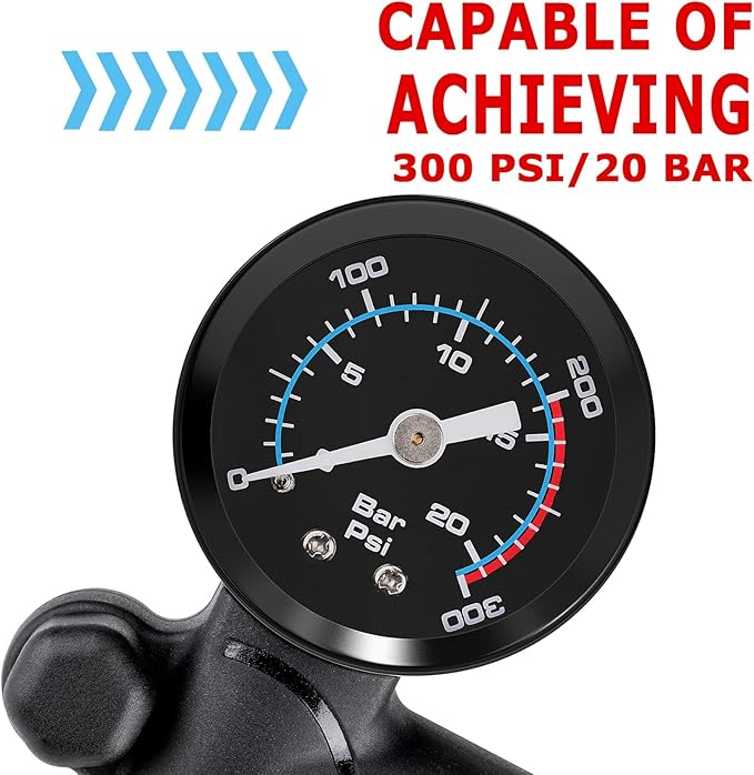 Shock Pump for Mountain, Road Bikes and Motorcycle - 300 Psi High Pressure for Front Fork and Rear Suspension Air Shocks Pump with Gauge -Portable Mini Pump with Air Bleed Button