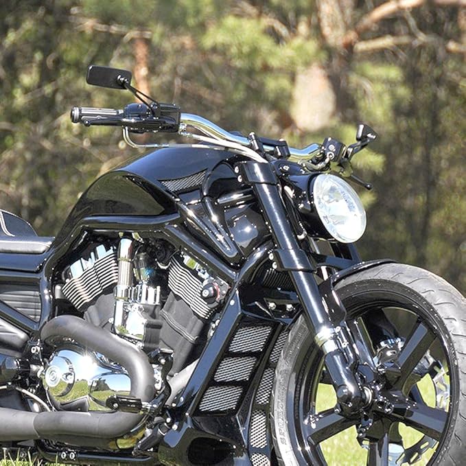 KiWAV Aftermarket Motorcycle Mirrors Rectangular Classic Black Sandblasting Short Stem Convex Anti-Glare Blue Tinted Glass 10mm 5/16 Inches Adapters Pack of Pair