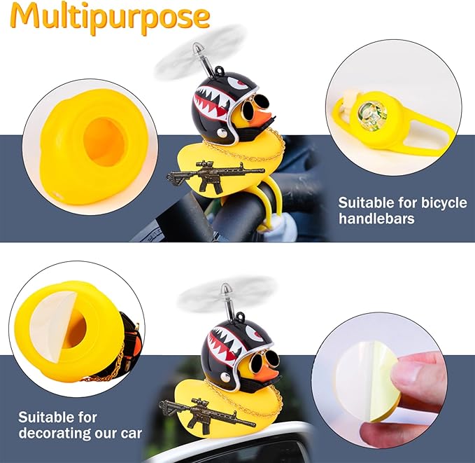 wonuu Rubber Duck Bike Bell, Squeeze Ducks with Helmet for Cycling Car Dashboard Decorations Motorcycle Bicycle Accessories