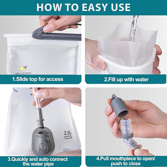 N NEVO RHINO Hydration Bladder 2L-3L,Water Reservoir for Hiking Backpack Leak Proof Water Storage Bladder,BPA-Free Water Pouch Hydration Pack for Camping Cycling Running