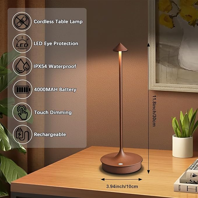 Cordless Table Lamp Rechargeable LED Table Lamps Battery Operated 4000mAh Touch Dimmable Wireless Lamp Waterproof Portable Outdoor Table Light for Restaurants and Dining Home Indoor/Outdoor Use