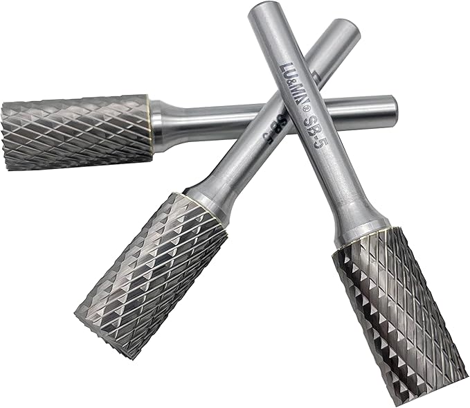 LU&MN SB-5 Tungsten Carbide Burr Cylinder Shape Double Cut Rotary Burrs File(1/2''cutter Dia,1''Cutter Length) with 1/4'' (6.35mm) Shank dia,3PCS