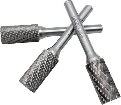 LU&MN SB-5 Tungsten Carbide Burr Cylinder Shape Double Cut Rotary Burrs File(1/2''cutter Dia,1''Cutter Length) with 1/4'' (6.35mm) Shank dia,3PCS