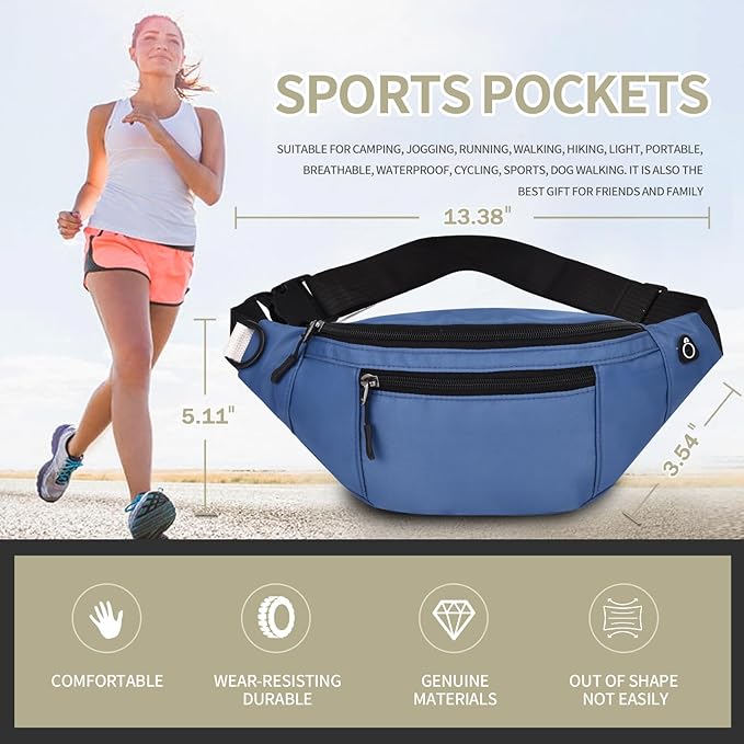 DAITET Crossbody Fanny Pack for Men&Women,Large Waist Bag & Hip Bum Bag with Adjustable Strap for Outdoors Workout Traveling Casual Running Hiking Cycling
