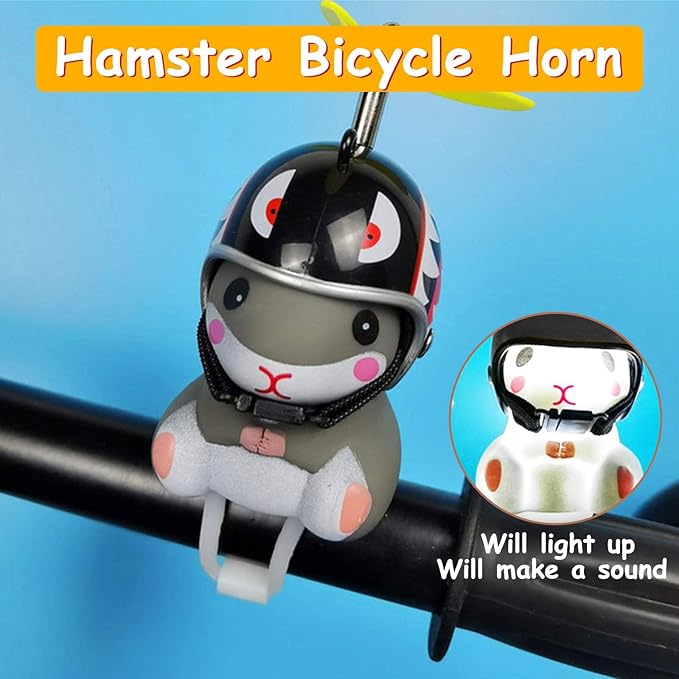wonuu Duck Bike Bell with Light and Helmet Cute Hamster Bicycle Horn, Dashboard Decoration Hamster Toy Motorcycle Bike Bells Rubber Duck Car Dashboard Decorations
