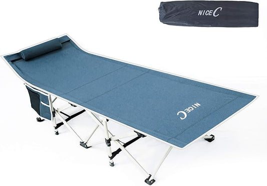 Nice C Camping Cots, Cots for Adults, Folding Cot, with Pillow, Carry Bag & Storage Pocket, Extra Wide Sturdy, Holds Up to 500 Lbs (1, Grey)