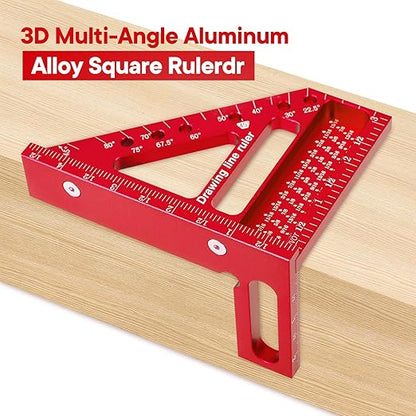 Premium Versatile Multi-Angle Carpenter Square Measuring Ruler for Woodworking, Engineering, and Construction (22.5-90 Degrees with Angle Pin) (Red)