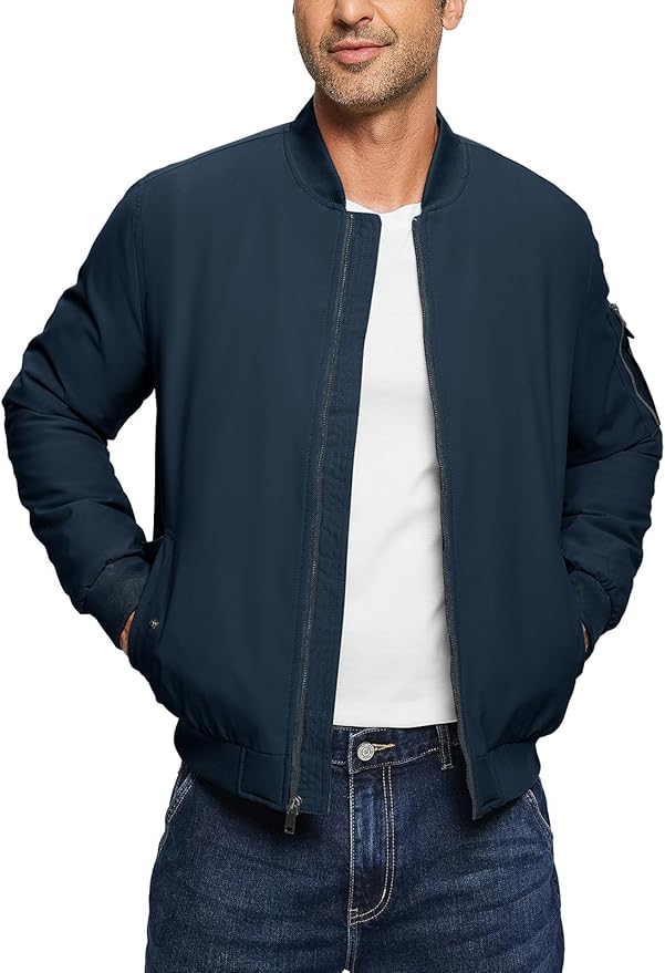 TBMPOY Men's Fall Jacket Winter Windbreaker Bomber Zip Up Padded Softshell Warm Windproof Casual Coat