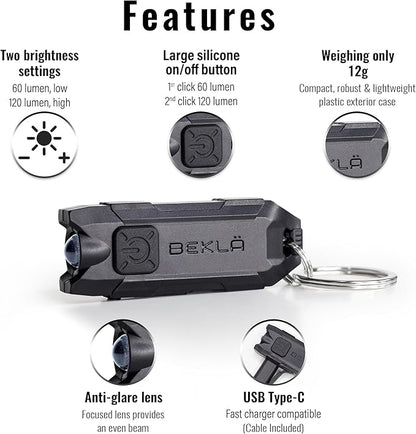 Rechargeable Keychain Flashlight, 120 Lumen Mini Flashlight, EDC Keychain Light, Flashlight Keychain, Small Flashlights.