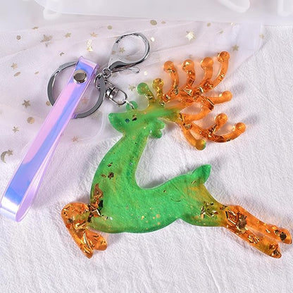 2 Pieces Deer Christmas Resin Molds Silicone, 4 Cavities Large Elk Christmas Ornament Silicone Molds for Family Christmas Tree Decorations, Gifts, Resin Art Craft, Keychains