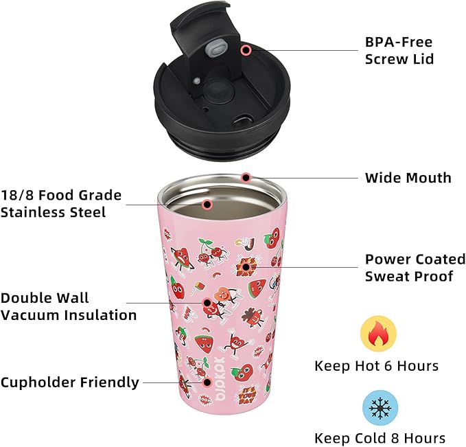 BJPKPK 18oz Stainless Steel Insulated Tumbler With lid And Straw Travel Coffee Thermal Tumblers Cup For Women And Men,Passionate Pink