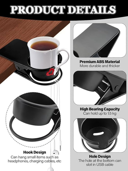 3PCS Drinking Cup Holder Clip Kalolary Chair Desk Bottle Cup Stand DIY Glass Clamp Storage Saucer Clip with Groove for Potted Plant Beverage Coffee Mug Holder Clip for Home & Office (Black)