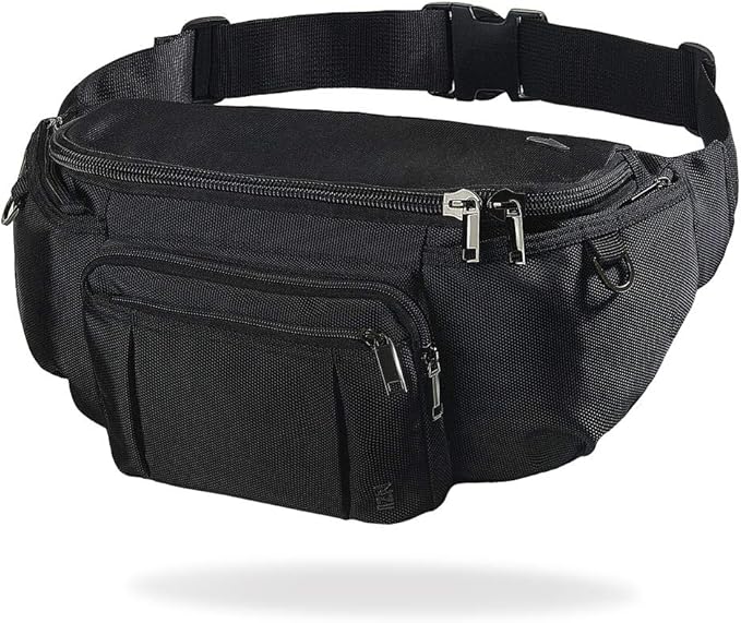 Sports Fanny Pack for Men Women, Outdoor Waist Pack Bag with 6 Zipper Pockets, Super Capacity Bum Bag with Adjustable Belt for Traveling Hiking Cycling Workout Casual