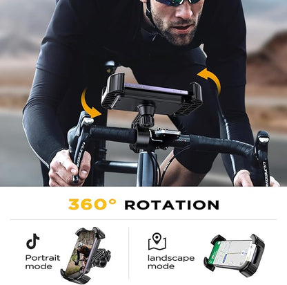 Miracase Bike Phone Holder, Silicone Wrapped Anti Shake Bicycle Phone Mount, Handlebar Clamp Cell Phone Holder for Bike, Scooter Motorcycle Phone Mount Accessories for iPhone Smartphone