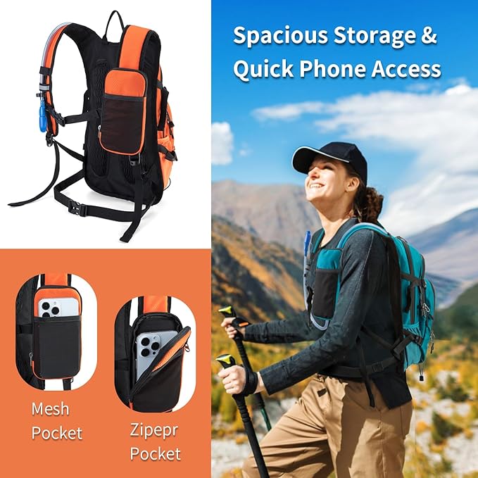 Hydration Backpack Pack with 2L Water Bladder 18L Hiking Backpack Women Men Lightweight Hydropack Insulated Daypack for Biking, Running, Festival