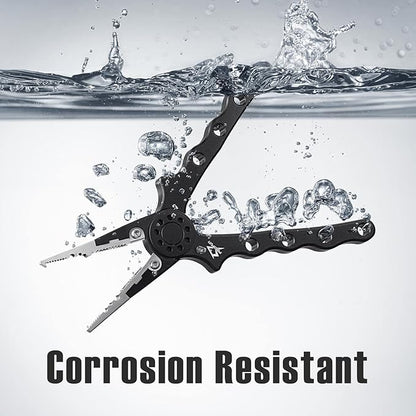 Piscifun Fishing Pliers, Saltwater Fishing Pliers with Split Ring, Fish Hook Remover, Corrosion Resistance Fly Fishing Pliers with Braid Cutters, Sheath and Lanyard, Fishing Gear Gifts for Men