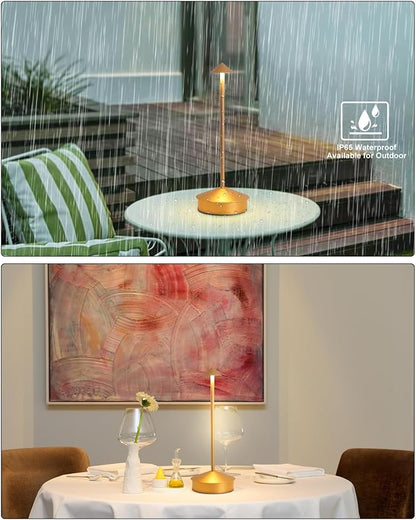 Modern Cordless Table Lamp Set of 2, Portable LED Desk Lamps, 6000mAh Rechargeable Battery Operated Lighting for Bedroom Dining Room Restaurant Coffee Shop Camping Night Light (Gold)